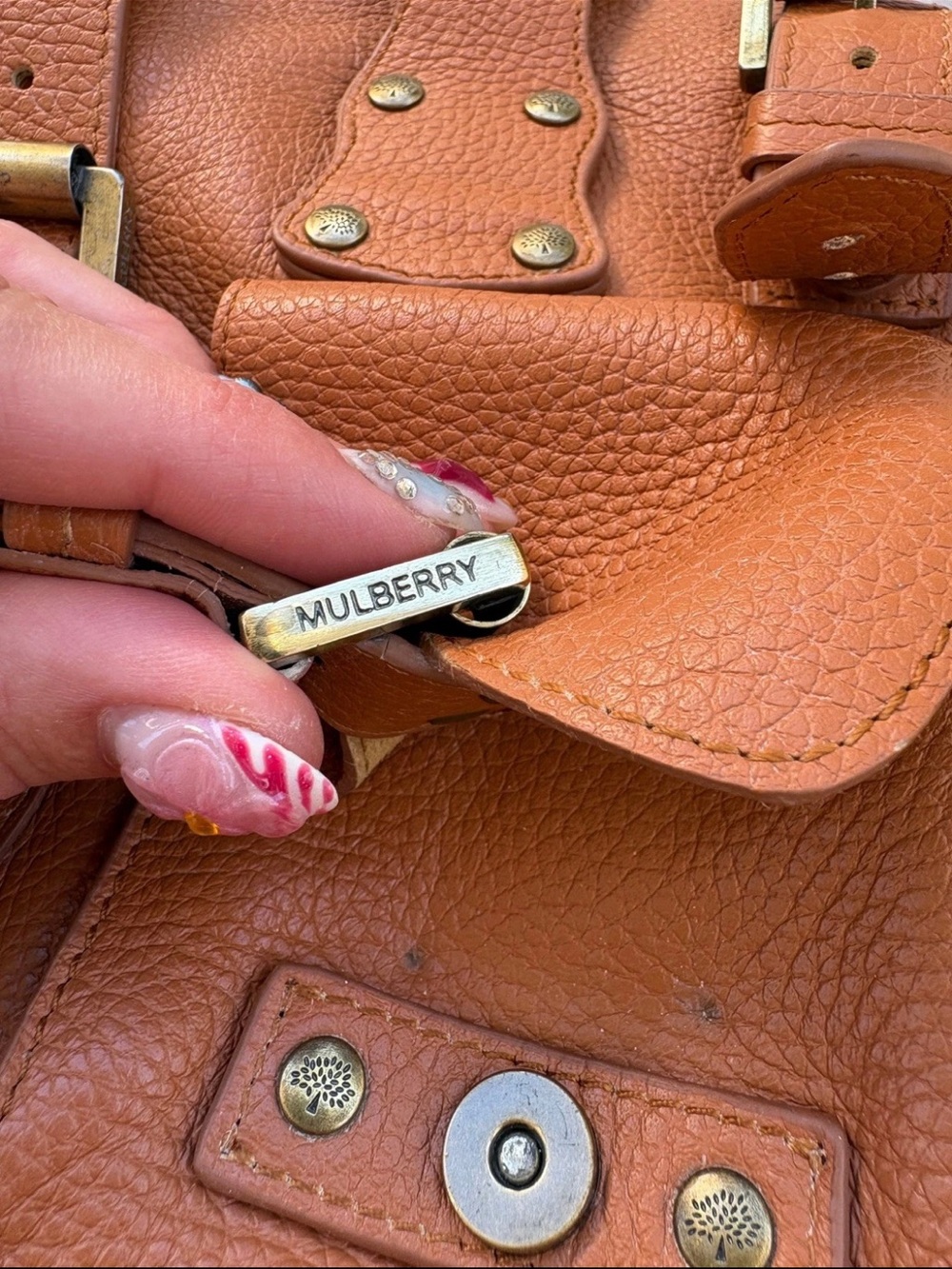 Mulberry Orange-Tan Pebbled Leather Satchel with Buckle Pockets - Picture 16 of 16